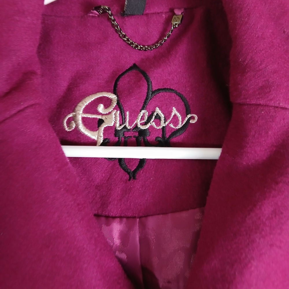 GUESS Womens Magenta Purple Double Breasted Pea Coat Leopard Print Lining - Picture 3 of 16